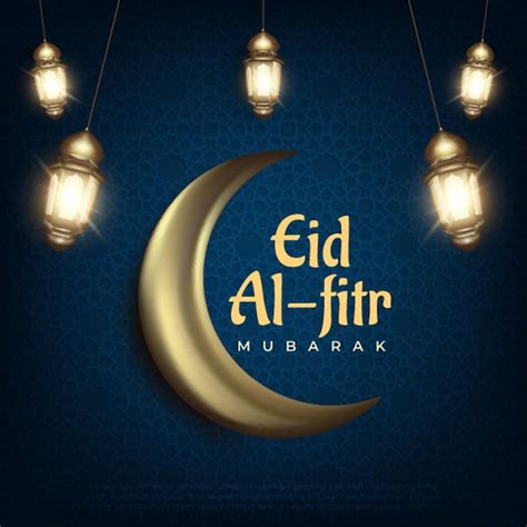 Eid Al Fitr Mubarak 3d Crescente De Lua E Lanterna Modelo De Design