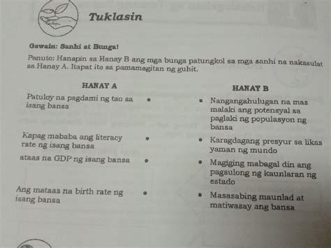 gawain sanhi  bunga panuto hanapin sa hanay  ang mga bunga