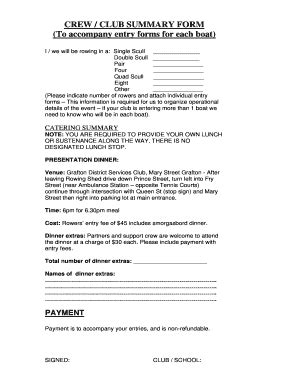 Fillable Online Graftonrowing Asn Crew Club Summary Form Grafton