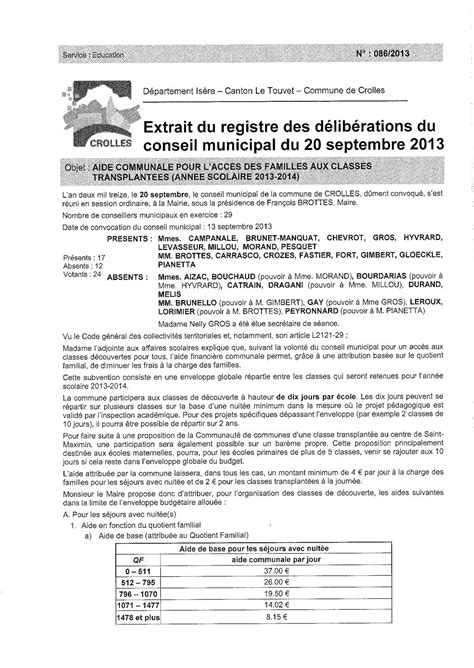 Calam O Crolles Deliberation Aide Communale Classes Avec