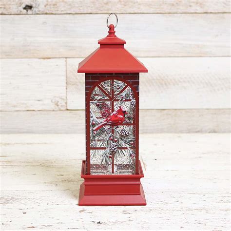 Red Cardinal Glitter Globe Lantern Cracker Barrel