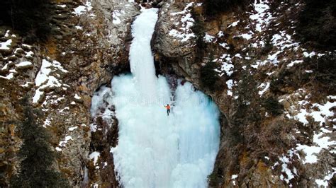 Ice Climbing At Frozen Waterfall Stock Video Video Of Winter