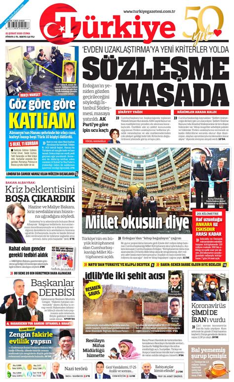 Türkiye Gazetesi Gazetesi 21 Şubat 2020 Cuma