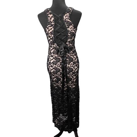Windsor Black Lace Nude Sheath Evening Dress S Prom F Gem