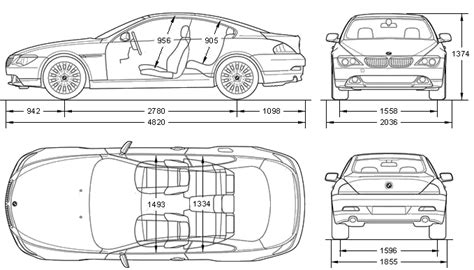 2003 BMW 6 Series E63 Coupe V2 Blueprints Free Outlines