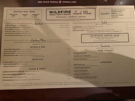 Online Menu of Wildfire Restaurant, Eden Prairie, Minnesota, 55344 - Zmenu