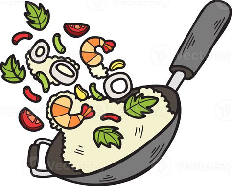 Hand Drawn Wok And Fried Rice Chinese And Japanese Food Illustration