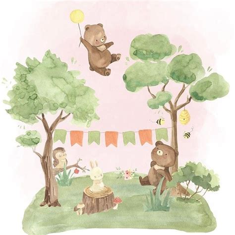 Flying Bear Watercolor Illustration