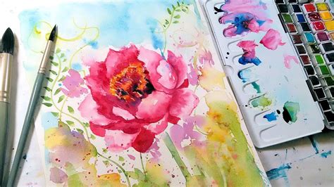 Loose And Easy Peony Watercolor Tutorial Real Time Youtube Watercolor Flowers Paintings