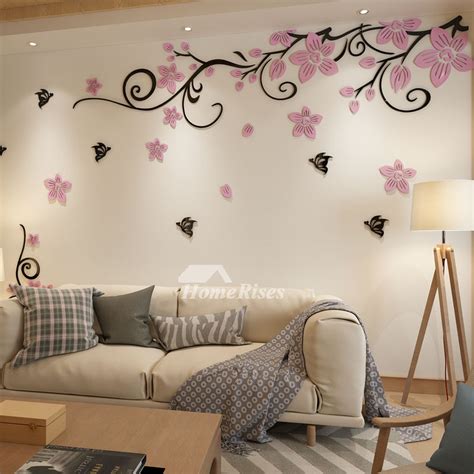 Flower Wall Decals Acrylic 3d Self Adhesive Living Room Decorative