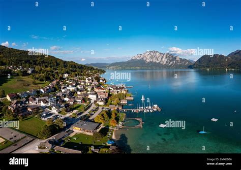 Drone Recording Unterach Am Attersee With Höllengebirge Salzkammergut