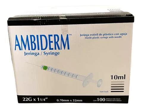 Jeringa Desechable Ambiderm 10ml C aguja 22gx32mm Negra 100u Envío gratis