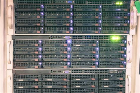 Storage Servers Installed In The Rack Of The Server Room Stock Photo