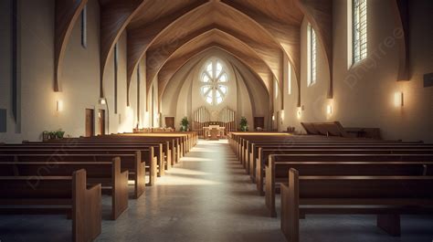 Fondo Hermoso Interior De La Iglesia Con Bancos De Madera Fondo