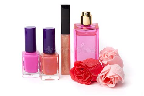 Lip Gloss Perfume Nail Polish Bottles Stock Image Image Of Luxury