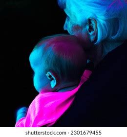 Cyberpunk Photo Grandmother Holding Grandson Her Ai