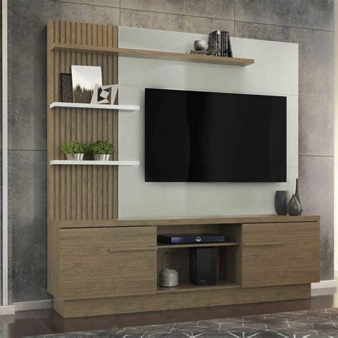 Estante Home Ripado Modulado Para TV Ate 75 Polegadas Nature Off White