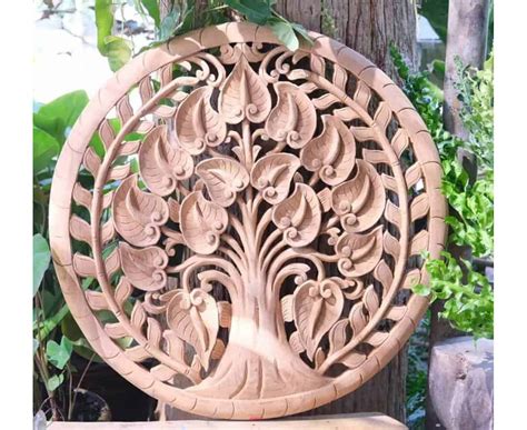 Round Rustic Wood Craved Bodhi Tree Of Life Bed Headboard Bohemian