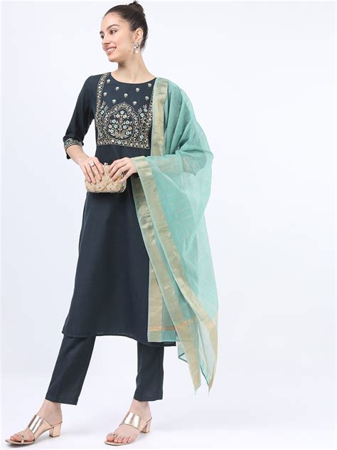 Ketch Women Green Ethnic Motifs Yoke Design Panelled Kurta With