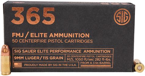 Sig Sauer Elite Ball Mm Luger Gr Full Metal Jacket Fmj Ammo