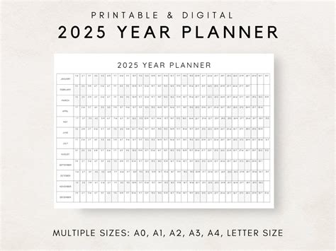 2025 Year Planner Printable, Yearly Planning Calendar, Calendar Poster ...