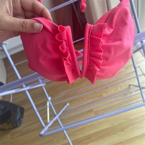 New Look Pink Frilly Bikini Top Size 8 Matching Depop