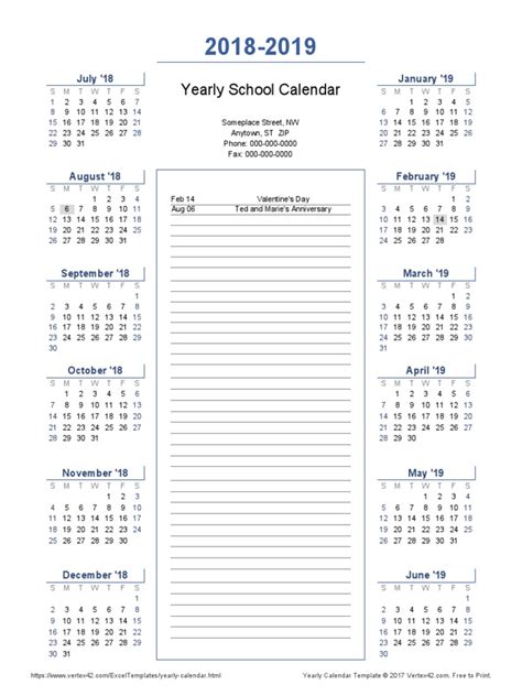 Yearly School Calendar Light Theme Pdf