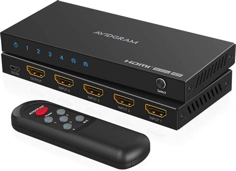 HDMI 2.1 Switch 8K 60Hz, AVIDGRAM HDMI Umschalter 4 In 1 Out mit IR ...