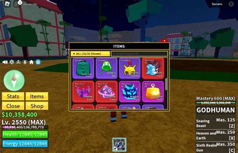 Blox Fruits 2550 Lvl GodHuman MAX Spirit Fruit Shadow Fruit Gravity