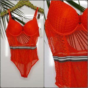 French Affair Intimates Sleepwear French Affair Lace Mesh Bodysuit Lingerie Red Poshmark
