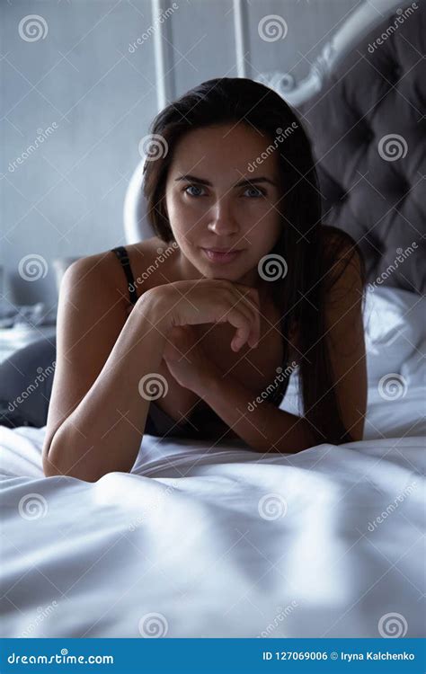 Portrait Beautiful Woman Natural Makeup Long Brunette Hair Stock Photo Image Of Looking Eyes