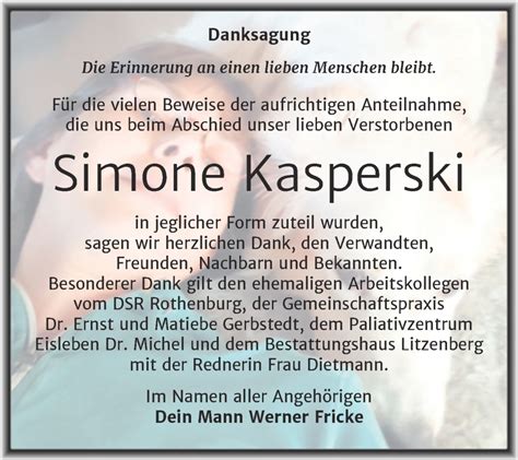 Traueranzeigen Von Simone Kasperski Abschied Nehmen De