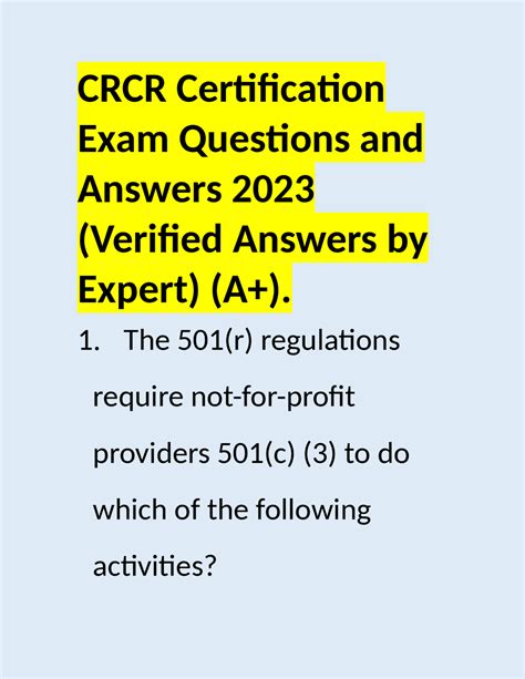 Crcr Certification Exam Questions And Answers 2023 Verified Answers By Expert A Exams