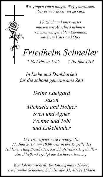 Traueranzeigen Von Friedhelm Schneller Trauer In NRW De
