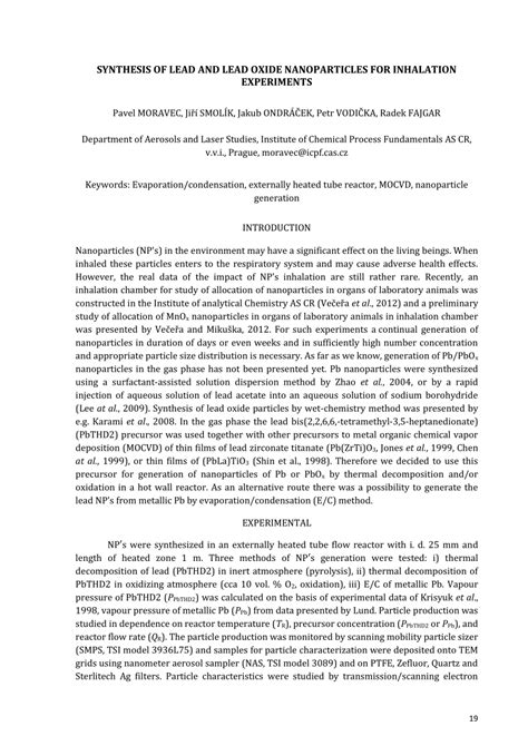 (PDF) Synthesis of Lead and Lead Oxide Nanoparticles for Inhalation Experiments.