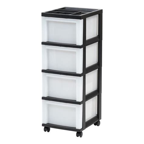 Iris 1 Compartment 4 Drawers Black Wheeled Plastic Drawer Cart In The