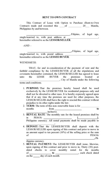 30 Free Rent To Own Contracts Templates ᐅ TemplateLab