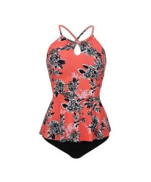 Women S Retro Antigua Floral Peplum Push Up High Waist Bikini Set Chic Swimsuit Pink Cl Dmeo