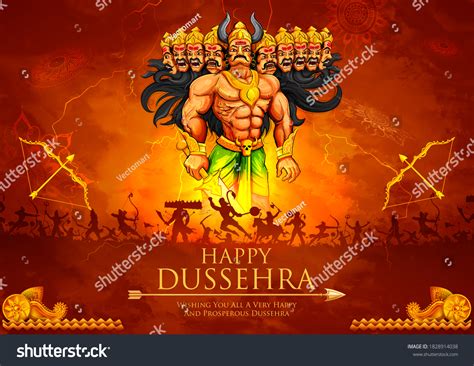 Illustration Ravana Ten Heads Navratri Festival Stock Vector (Royalty ...