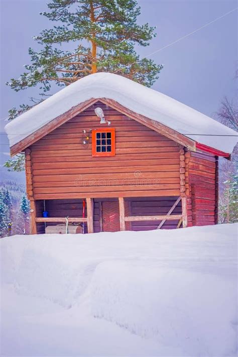 Outdoor View of Traditional Norwegian Mountain Cabins of Wood Covered ...