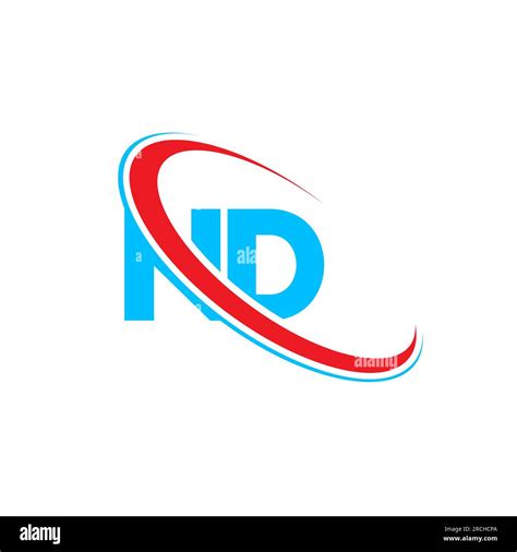 ND N D letter logo design. Initial letter ND linked circle upercase monogram logo red and blue ...