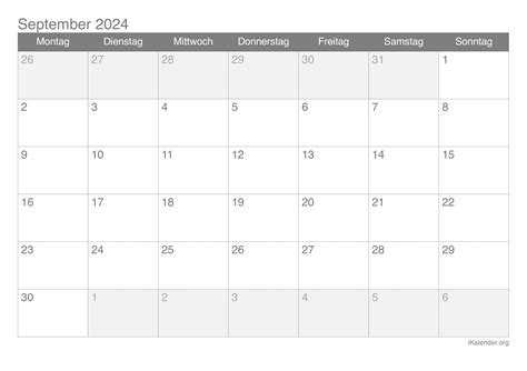 Monatskalender September Zum Ausdrucken