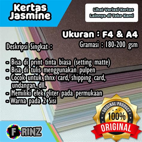 Jual Kertas Jasmine Paper Flower F4 A4 Jasmin Kristal Glitter High