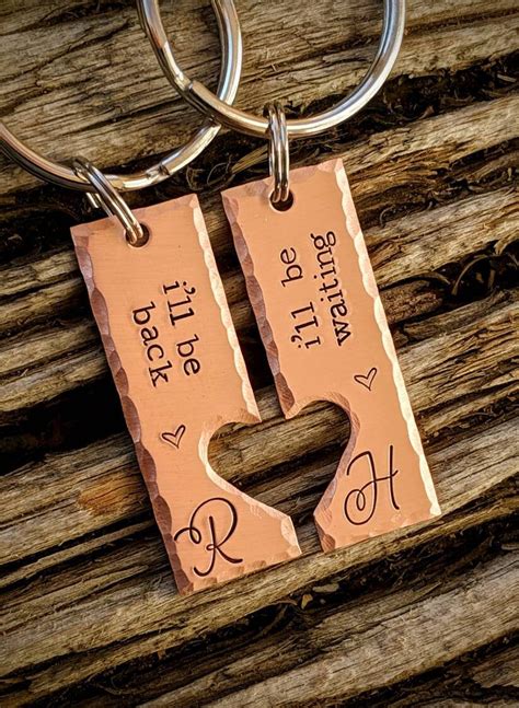 Personalized Hand Stamped Couples Keychain Set Custom Etsy