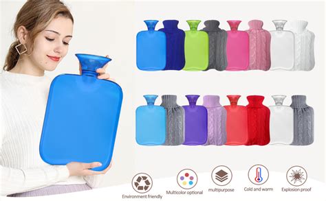 Attmu Rubber Hot Water Bottle With Cover Knitted Transparent Hot Water Bag 2 Liter Blue