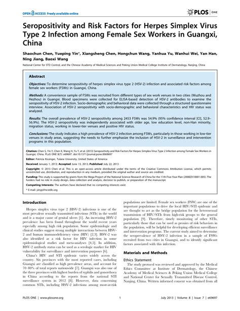 PDF Seropositivity And Risk Factors For Herpes Simplex Virus Type Infection Among Female Sex