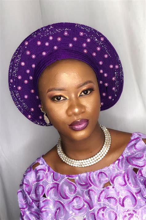 Purple Aso Oke Nigerian Auto Gele Kipfashion