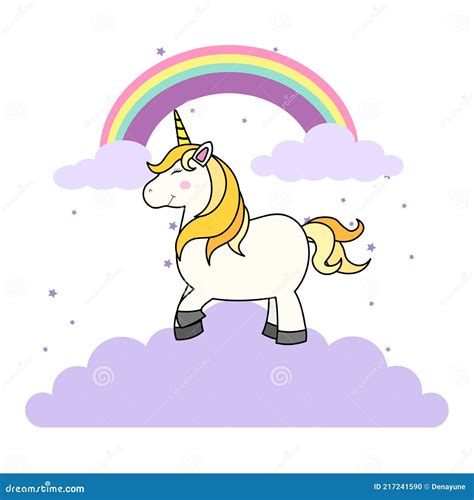 Cute Cartoon Unicorn On Cloud And Rainbow For Print T Shirt Or Sticker