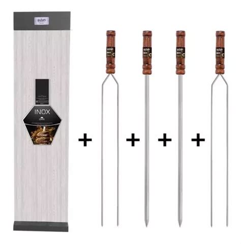 Kit Espetos Em Aço Inox Suporte Suspenso P Churrasco Frete grátis