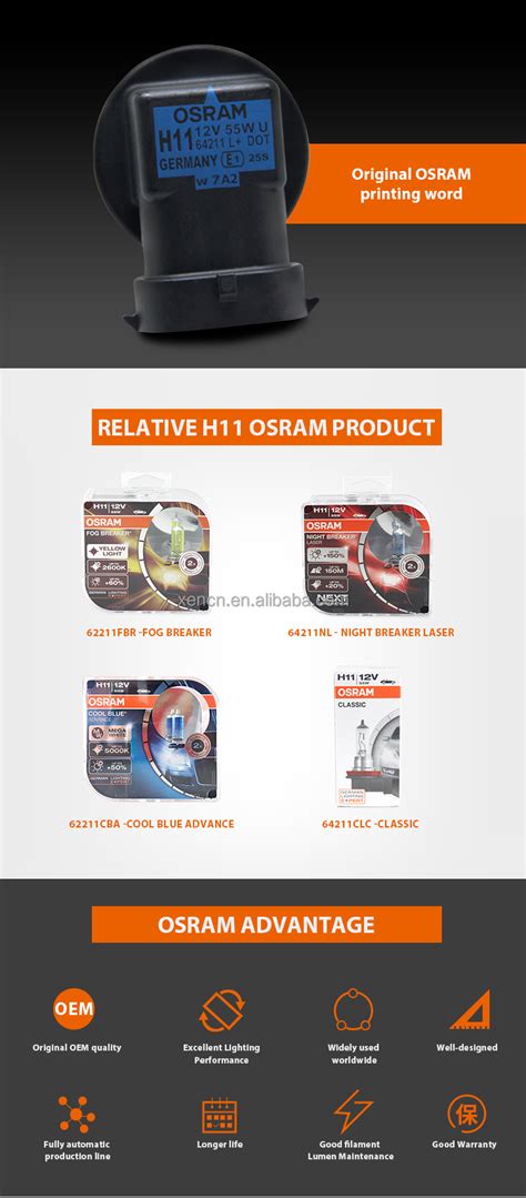 Osram Headlight Original 64211 12v H11 55w Long Life Made In Germany E1 ...